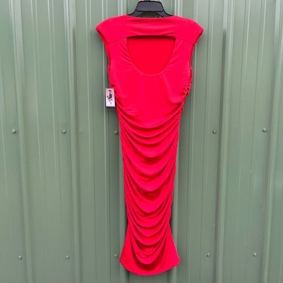 Women's Red Sleeveless Open Back Midi Dress, Below Knee Length, Size M - Picture 8 of 10